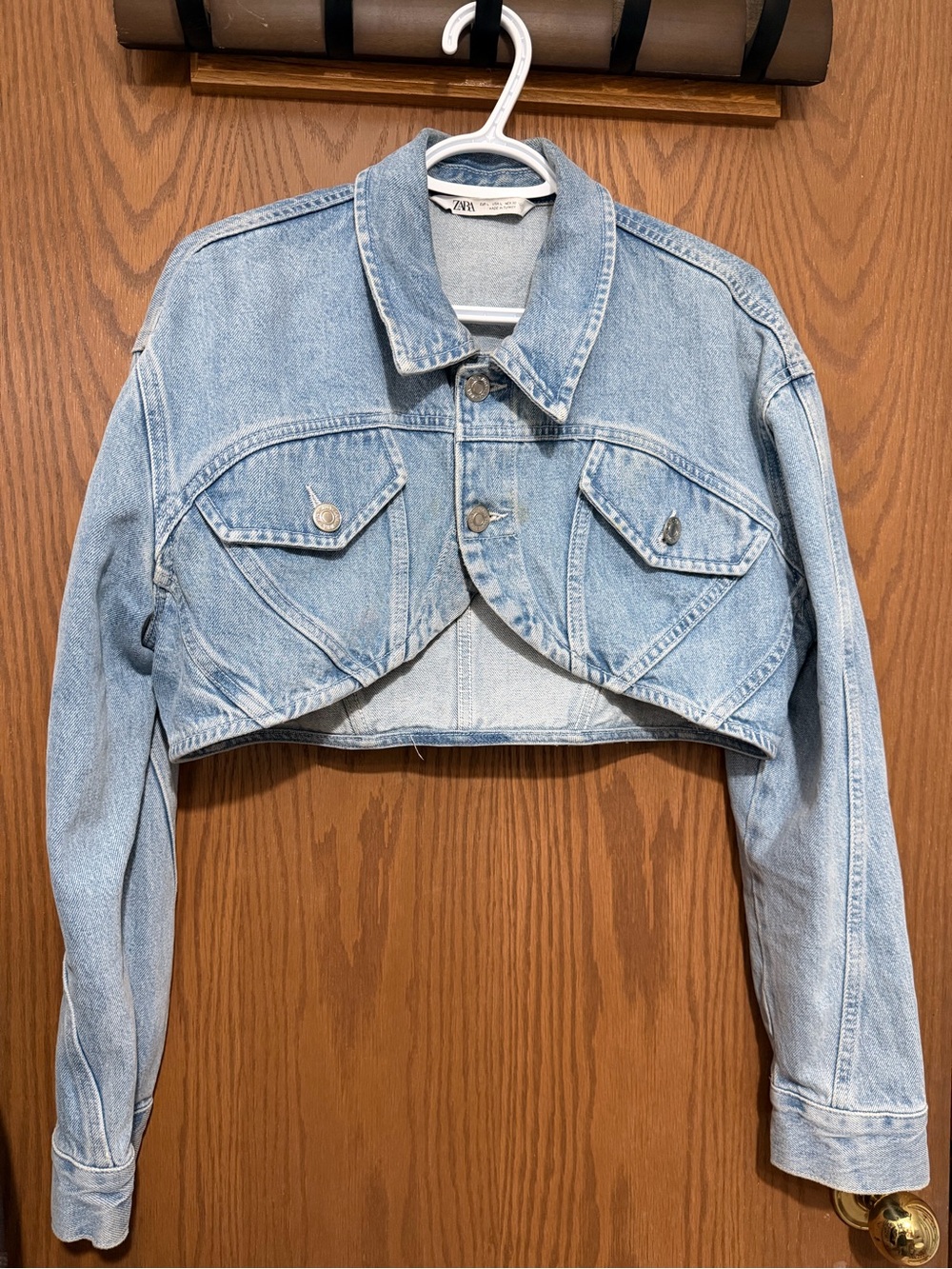Zara Light Blue Cropped Denim Jacket
